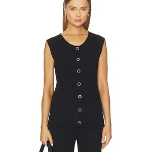 NWT Revolve Sleeveless Black Ribbed Knit Button Front Knit Top